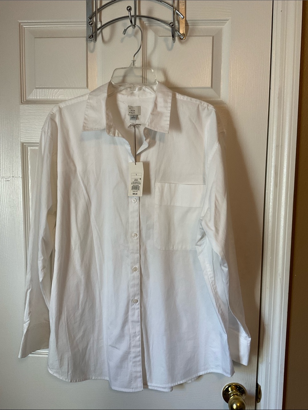 A New Day Women's White Long Sleeves Casual Officewear Button Down Shirt Size XL